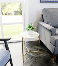 Zuo Modern Haru Side Table White and Gold, Side Tables, Iron, Medium-density fibreboard (MDF), 