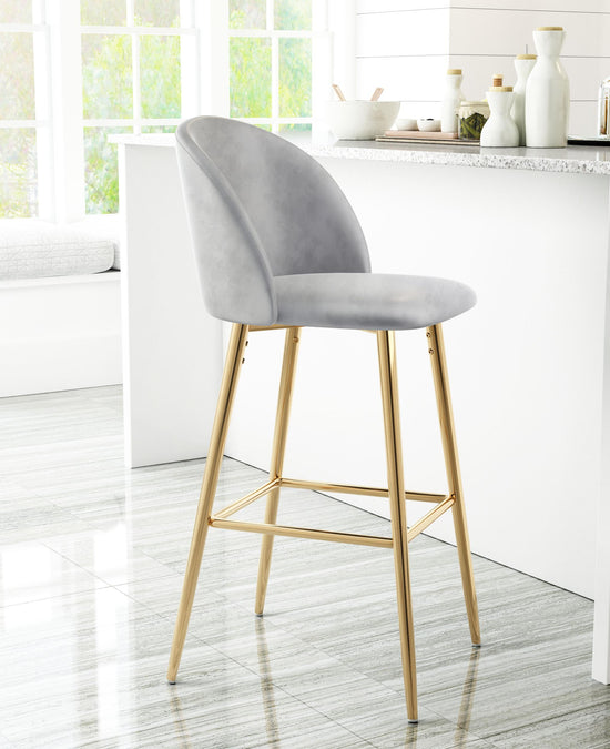 Gray Velvet Barstool - Zuo Modern Cozy Bar Chair Seat