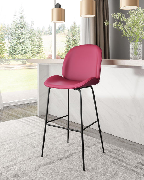 Red Faux Leather Barstool - Zuo Modern Miles Bar Seat