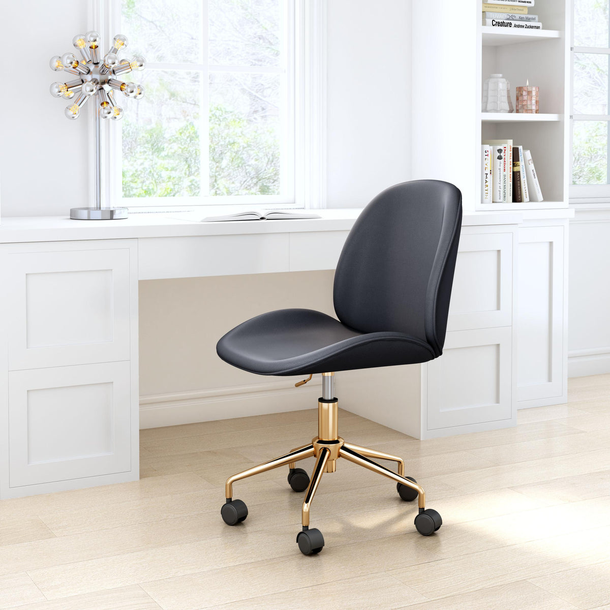 Zuo Modern Miles Office Chair Black, Office Chairs, Faux Leather, Plywood, Polyurethane, Rectangular, 5+ Legs, Indoor