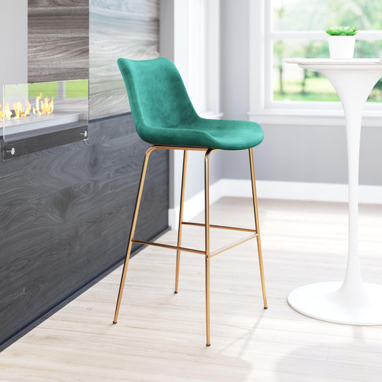 Gray Gold Velvet Barstool - Zuo Modern Tony Bar Seat