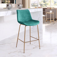 Zuo Modern Tony Counter Stool in Green/Yellow/Red and Gold, Red and Gold, Counter Stools, Plywood, Polyester, Steel, Round, 4 Legs, Indoor