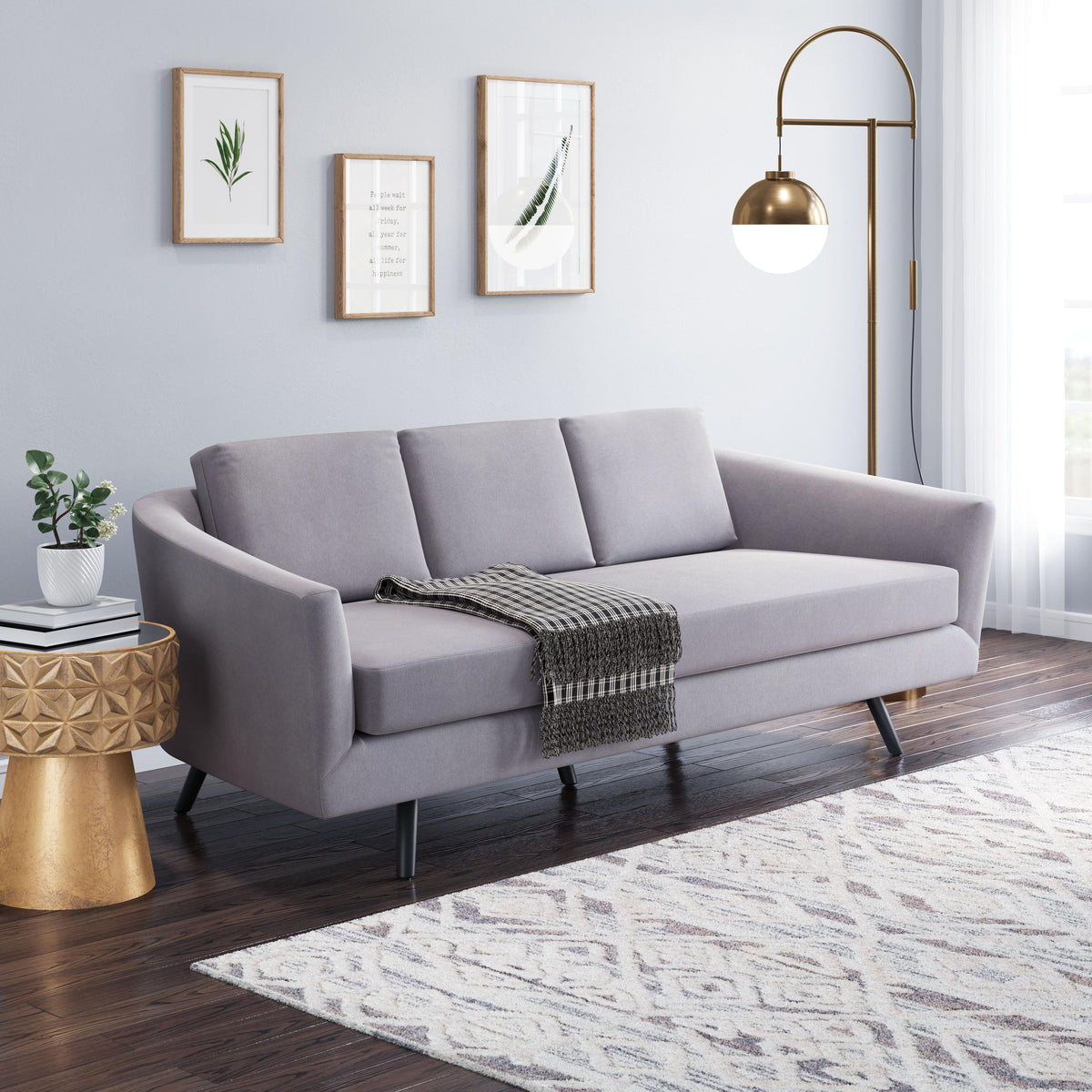 Zuo Modern Divinity Sofa in Gray/Brown, Gray, Sofas, Plywood, Polyester, Rubberwood , Steel, Rectangular, 4 Legs, Indoor