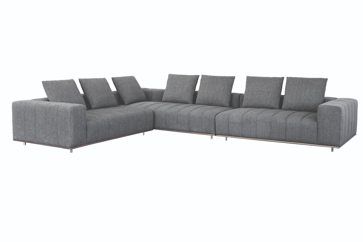 Sunpan Flora Sectional With Antique Brass Frame in Milestone Charcoal