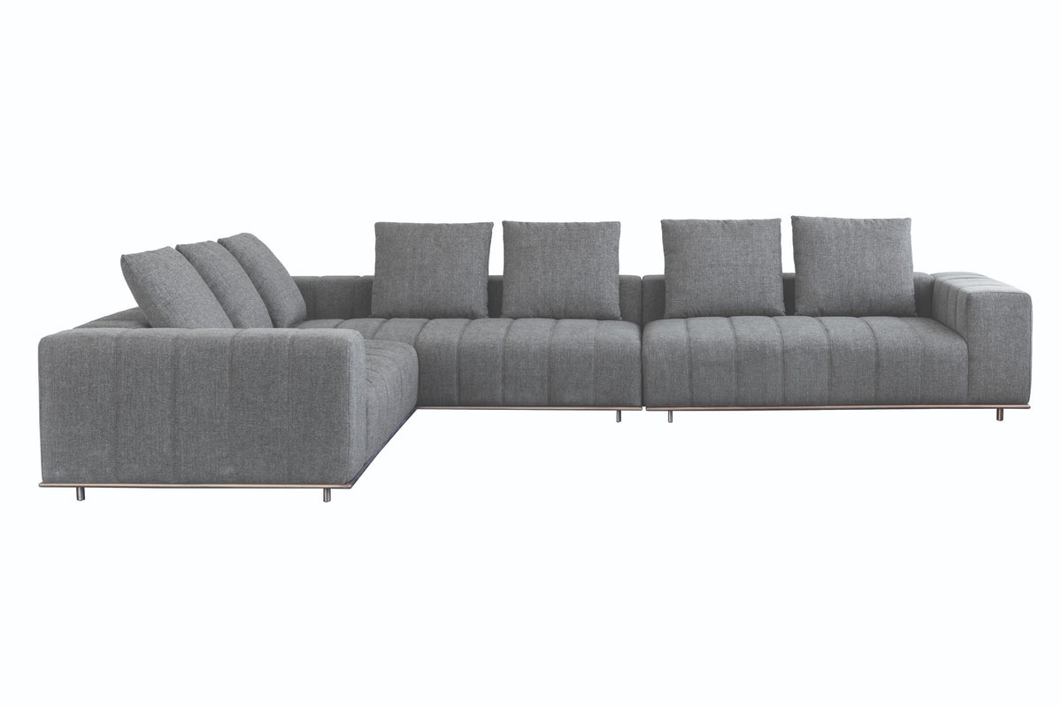 Sunpan Flora Sectional With Antique Brass Frame in Milestone Charcoal