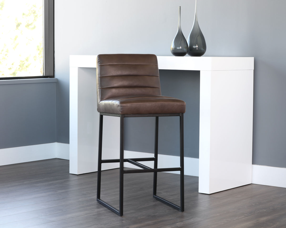 SUNPAN Spyros Barstool in Coal Black/Havana Dark Brown/Overcast Grey