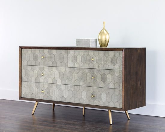 Sunpan Aniston Dresser in Dark Mango/White Ceruze and Shagreen Leather