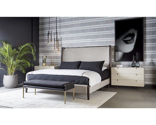 Sunpan Colette Bed In Brown And Belfast Heather Grey/Natural And Effie Linen - King