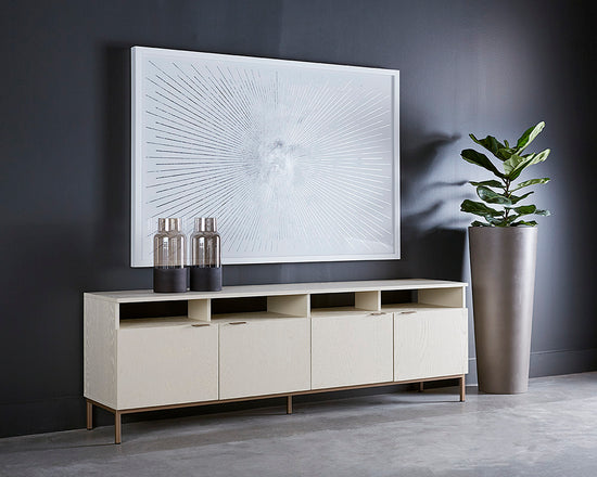 Sunpan Ambrose Modular Media Console in Cabinet in Champagne Gold And Cream/Rustic Oak and Black