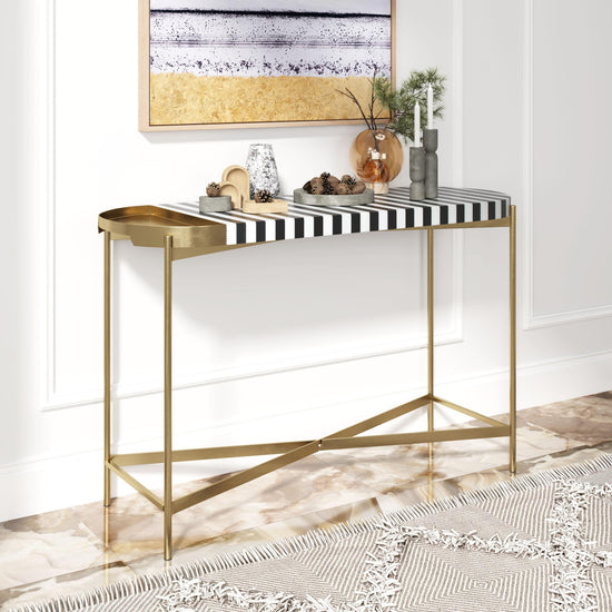 Saber Console Table in Multicolor Art Deco Iron Frame