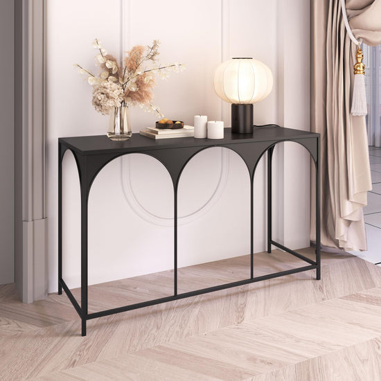 Loriet Console Table in Powder-Coated Black Steel Frame