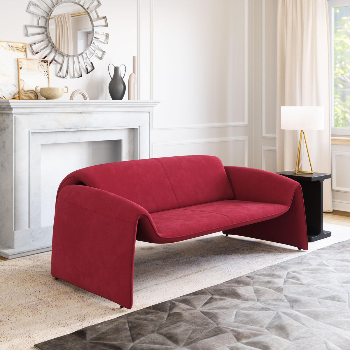 Zuo Modern Horten Sofa in Brown/Red, Brown, Sofas, Faux Leather, Plywood, Polyurethane, Steel, Curved, 2 Legs, Indoor