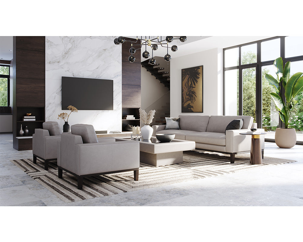 Sunpan Azelia Coffee Table in Camel Leather/Light Grey Leather