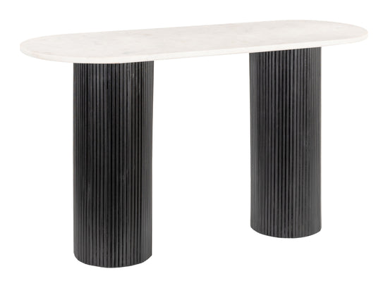 Izola Console Table in White Marble and Black Wood Base