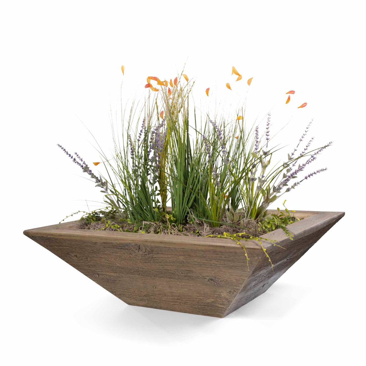 The Outdoor Plus Maya Wood Grain Planter Bowl, 24", Ebony, Maya, Concrete, Wood, Outdoor