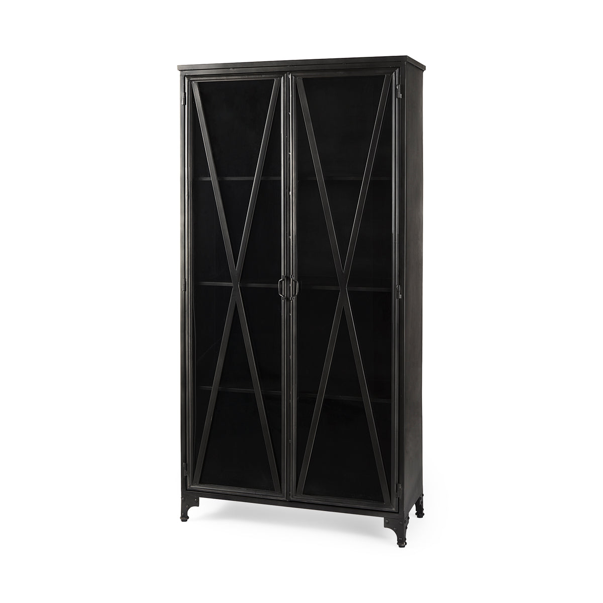 Mercana Poppy II 73.8" H Black Metal With Glass Door Display Cabinet