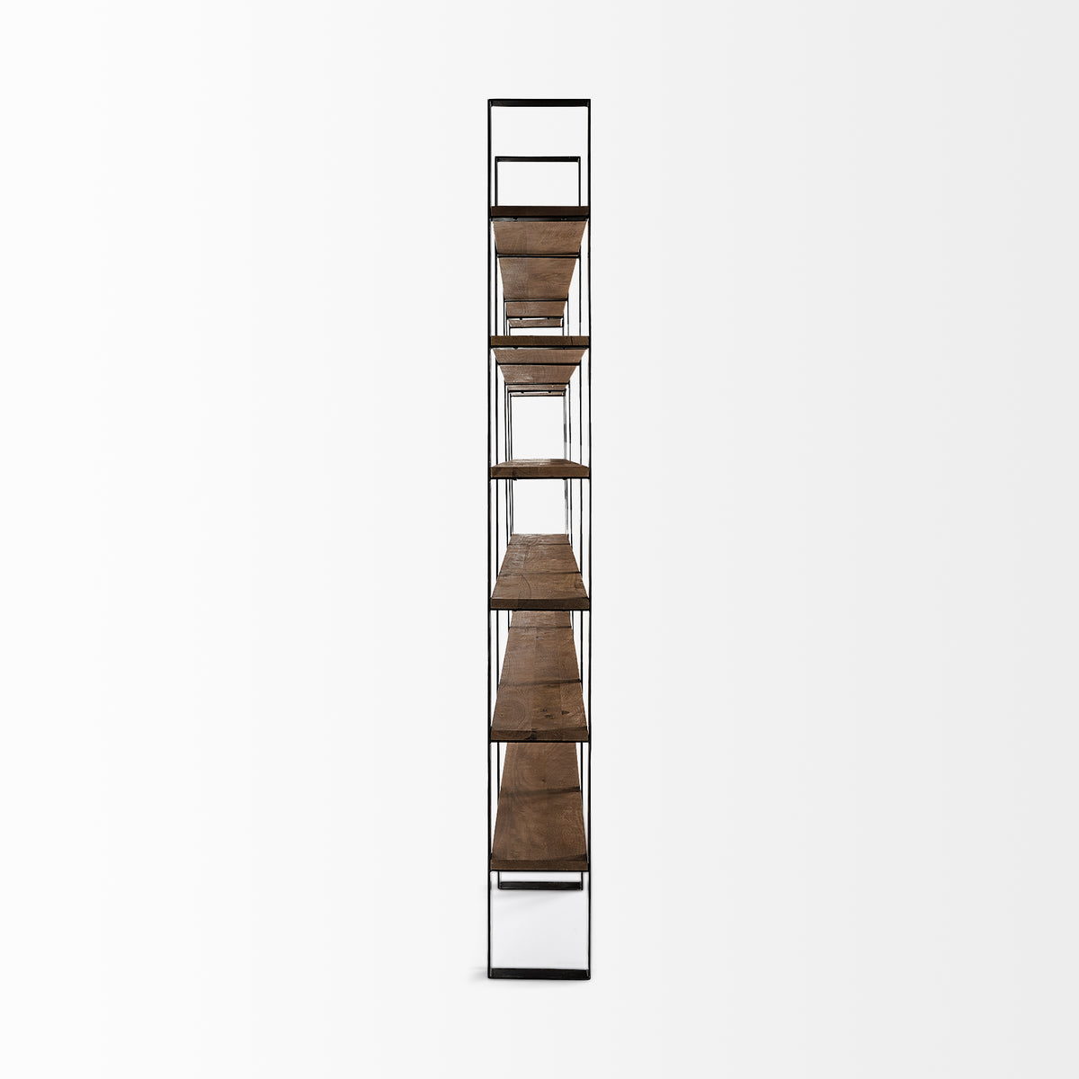 Mercana Taunton II 80L x 10.5W x 90H Dark Brown Wood And Black Iron Six Shelving Unit