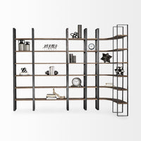 Mercana Taunton II 80L x 10.5W x 90H Dark Brown Wood And Black Iron Six Shelving Unit