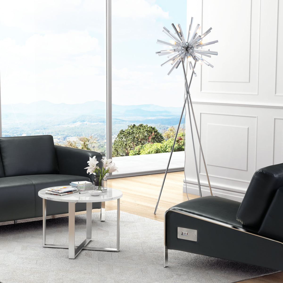 Zuo Modern Savoy Floor Lamp Chrome, Black (50168), Floor Lamps, Brass, 