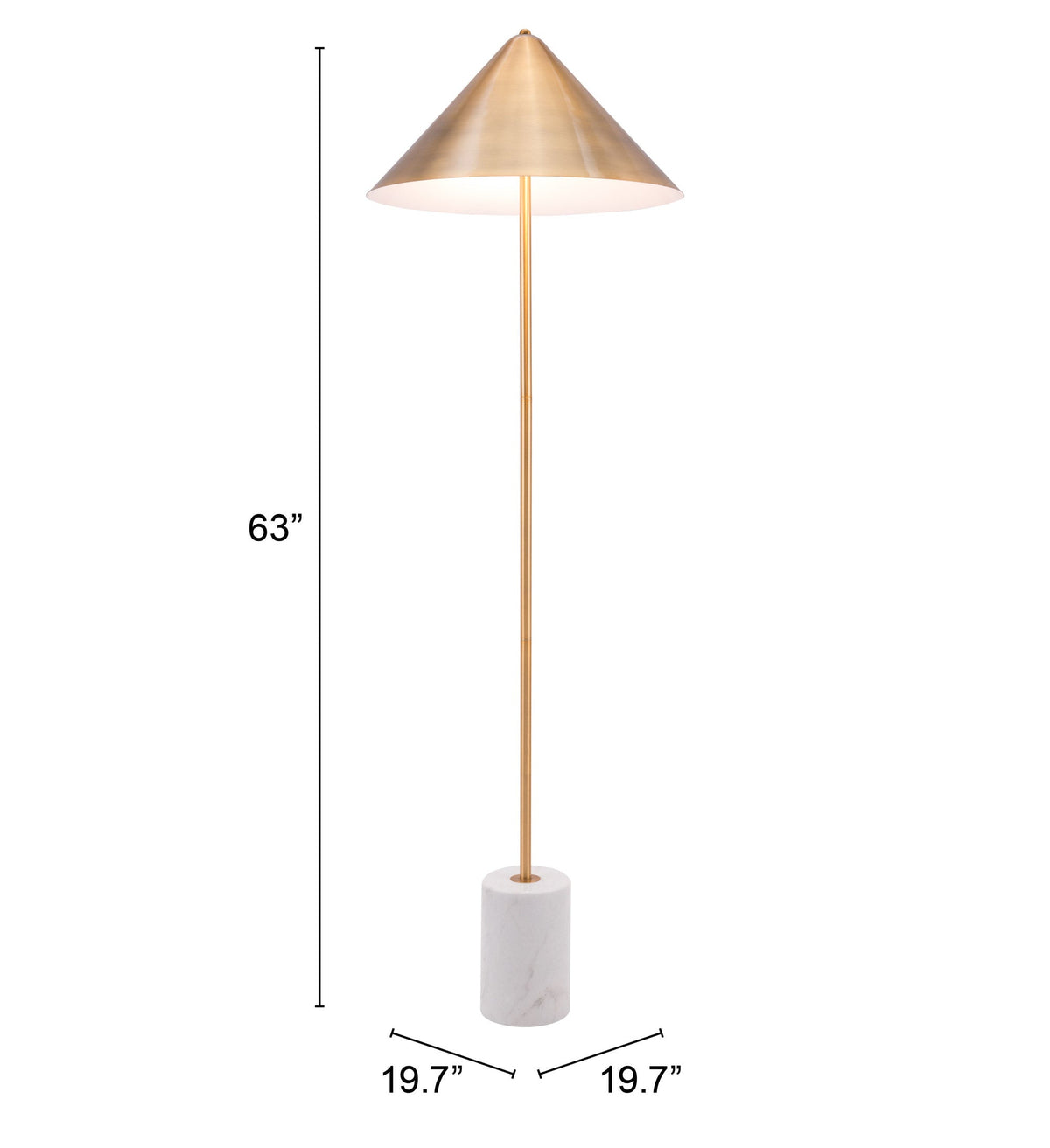 Zuo Modern Bianca Floor Lamp Brass And White, Floor Lamps, Brass, 