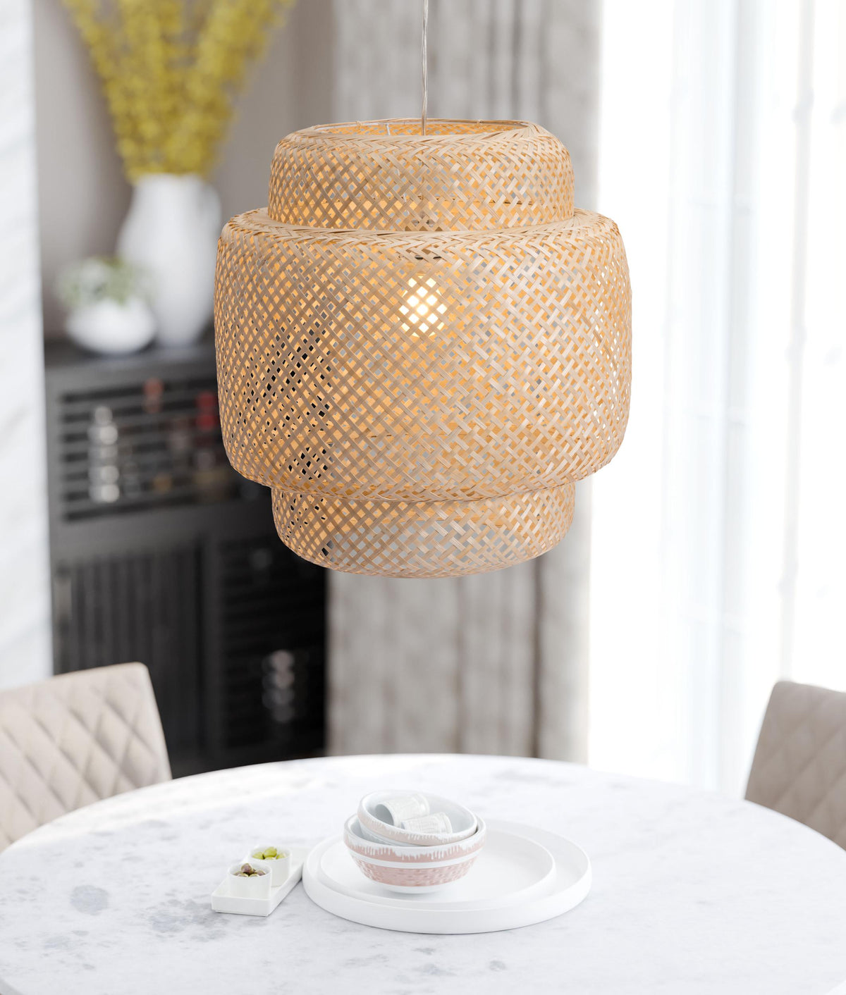 Zuo Modern Finch Ceiling Lamp Natural, Lighting, Bamboo, Steel, 