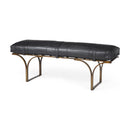 Mercana Jessie 55L x 16W Black Leather Seat With Gold Metal Base Accent Bench