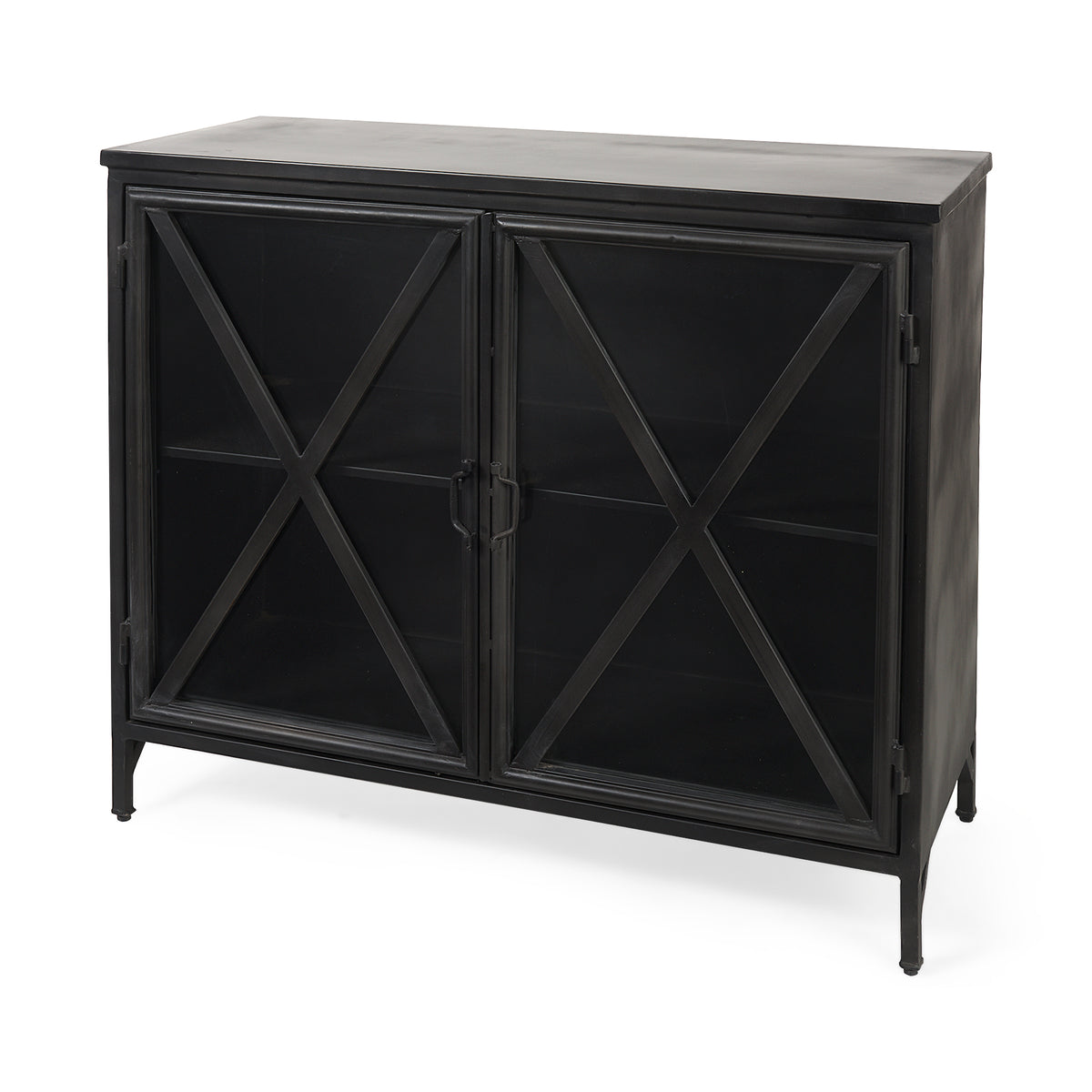 Mercana Poppy III 40L x 16W Black Metal With Glass Door Accent Cabinet