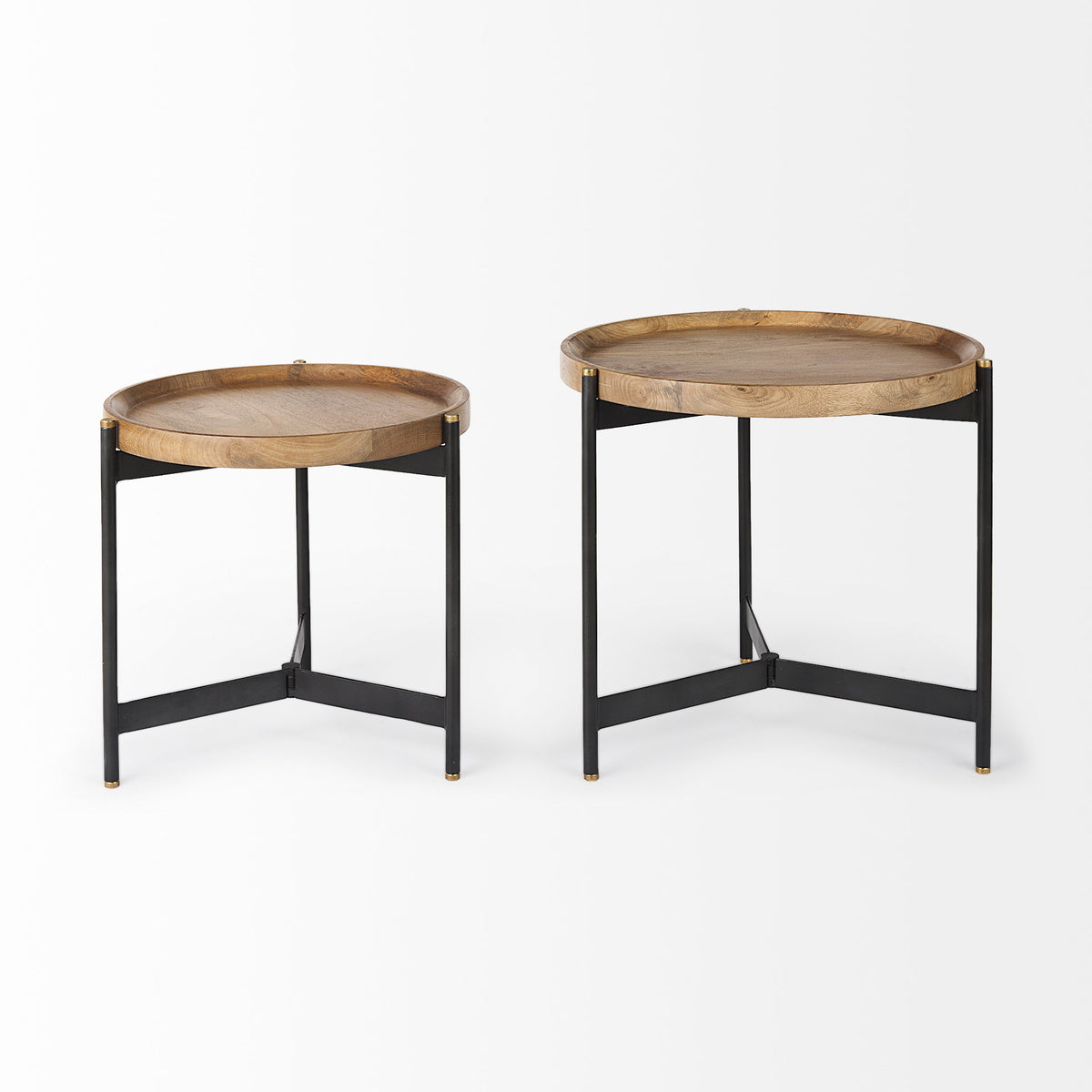 Mercana Marquisa (Set of 2) 22.5L x 22.5W x 20.8H Light Brown Wood With Black Metal Base Nesting Side Tables