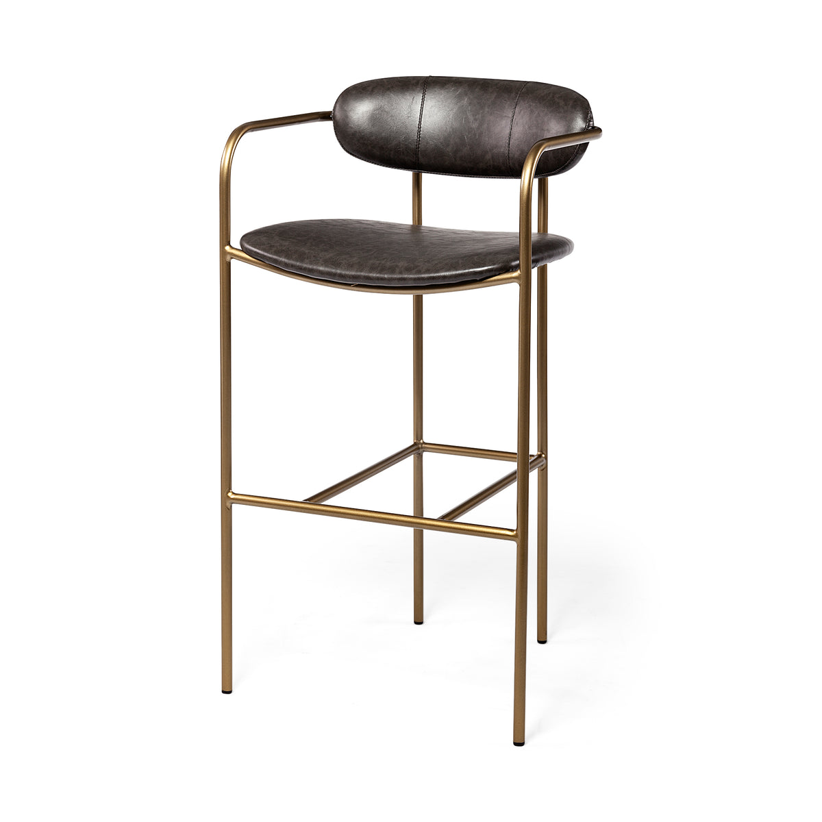 Mercana Parker Brown Faux Leather Seat Gold Metal Bar Stool
