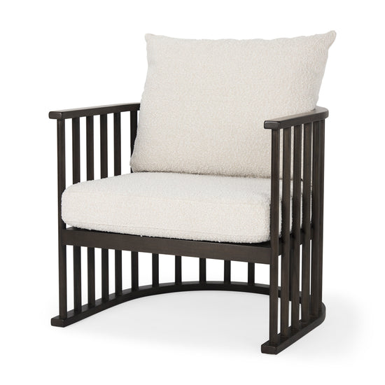 Mercana Kopari 30.1L x 30.5W x 37.2H White Boucle Fabric With Dark Brown Wood Accent Chair