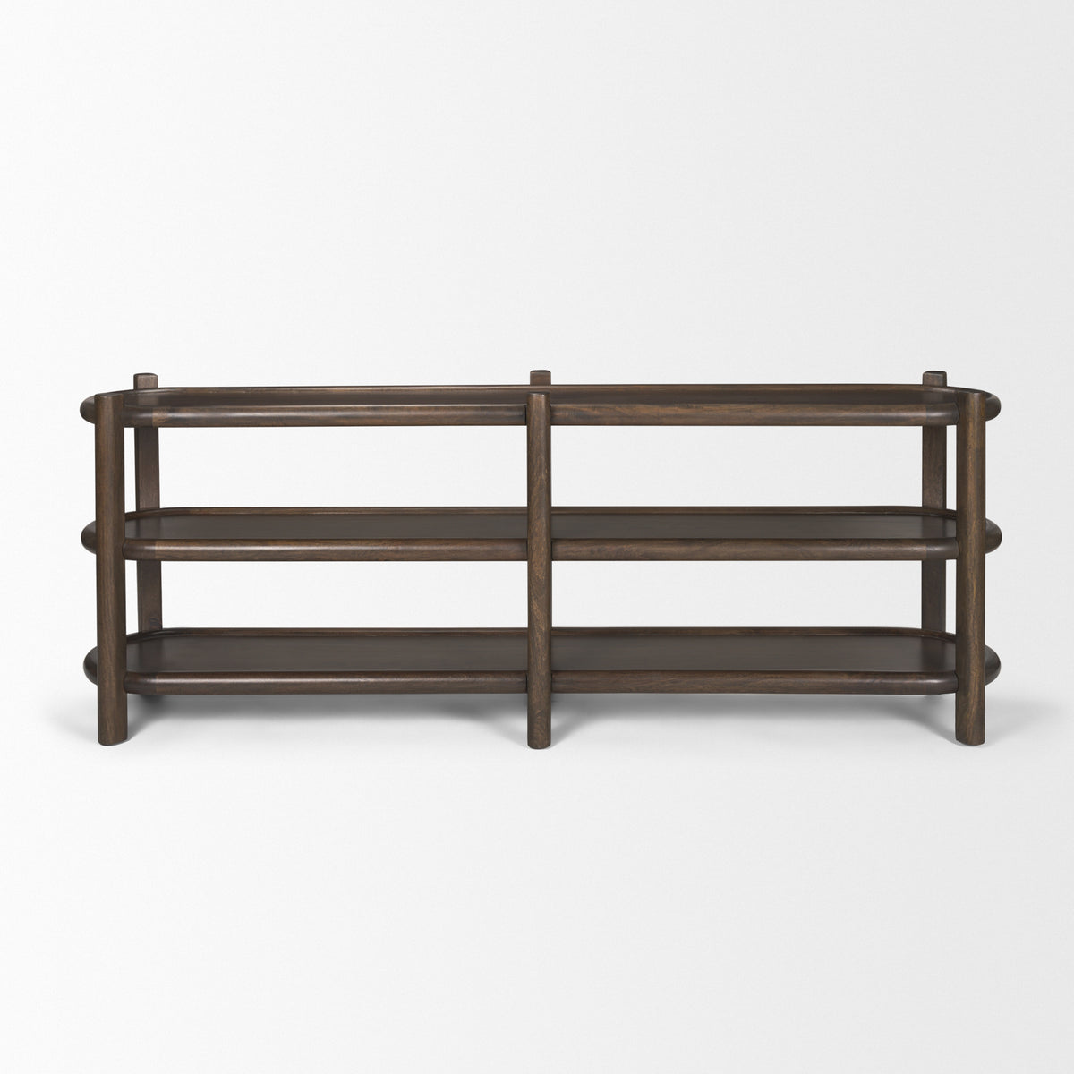 Mercana Romi Dark Brown Wood With 3 Shelves Oval Console Table