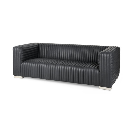 Mercana Ricciardo Black Leather Wrapped Three Seater Sofa 82.5L x 38.5W x 26.5H