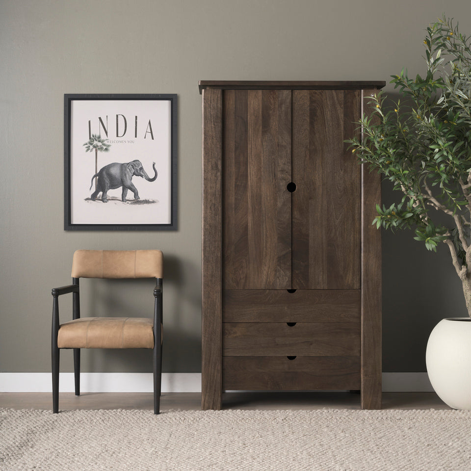 Mercana Wallen Solid Dark Brown Wood Curio Cabinet