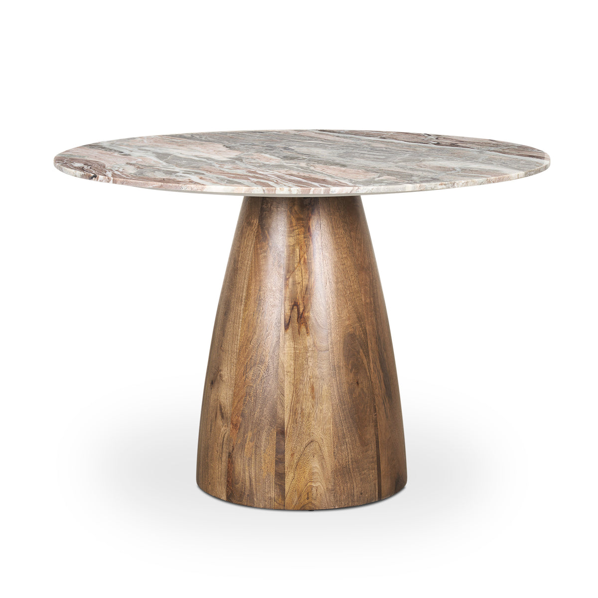 Mercana Allyson 54" Round Brown Pedestal with Pink Marble Top Dining Table