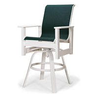 Telescope Casual Leeward Marine Grade Polymer Sling Bar Height Swivel Arm Chair, Textured Snow, Boardwalk Rustic Polymer Arms, Red, Arm Chairs, Sling, Leeward, Polymer, Pedestal, Outdoor