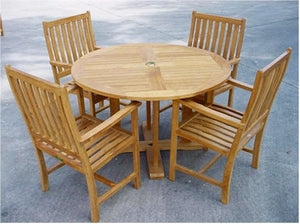 Anderson Teak Tosca 47" Round Table and 4 Wilshire Dining Armchairs