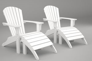 Poly-Wood Seashell Adirondack Set With Ottomans  in White