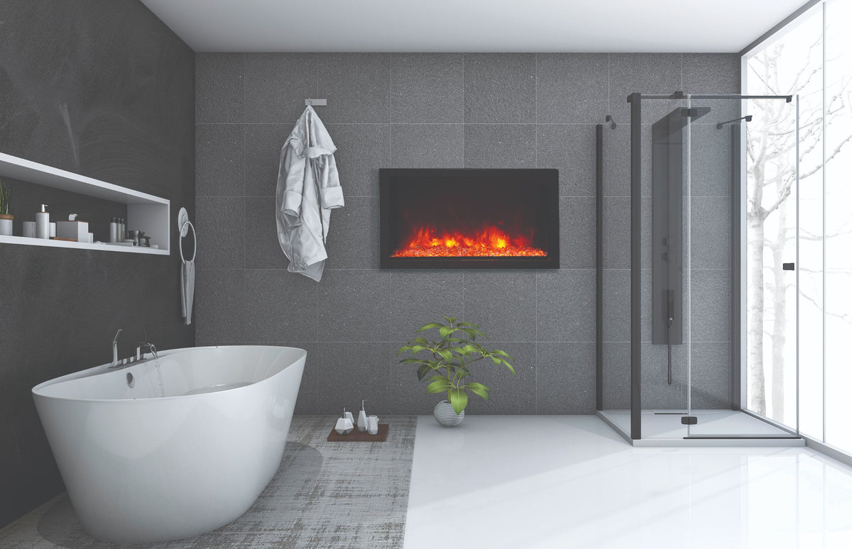 Amantii Panorama Deep & Xtra Tall Full View Smart Electric  - 40" Indoor /Outdoor WiFi Enabled  Fireplace, featuring a MultiFunction Remote, Multi Speed Flame Motor, Glass Media & a Black Trim