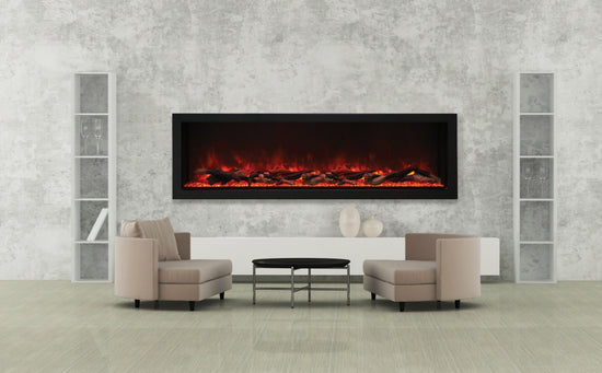 Amantii Panorama Deep & Xtra Tall Full View Smart Electric  - 72" Indoor /Outdoor WiFi Enabled  Fireplace, featuring a MultiFunction Remote, Multi Speed Flame Motor, Glass Media & a Black Trim n Only With Black Steel Surround