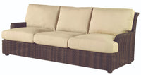 Woodard Aruba Wicker Sofa, Aged Teak, None, Grade A Fabric, Garden Chairs, Sofa, Cushion, Aruba, Aluminum, Fabric, Wicker, Rectangular, 4 Legs, Outdoor