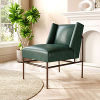 Zuo Modern Atlanta Accent Chair in Green/Brown, Green, Accent Chairs, Faux Leather, Plywood, Polyurethane, Square, 4 Legs, Indoor