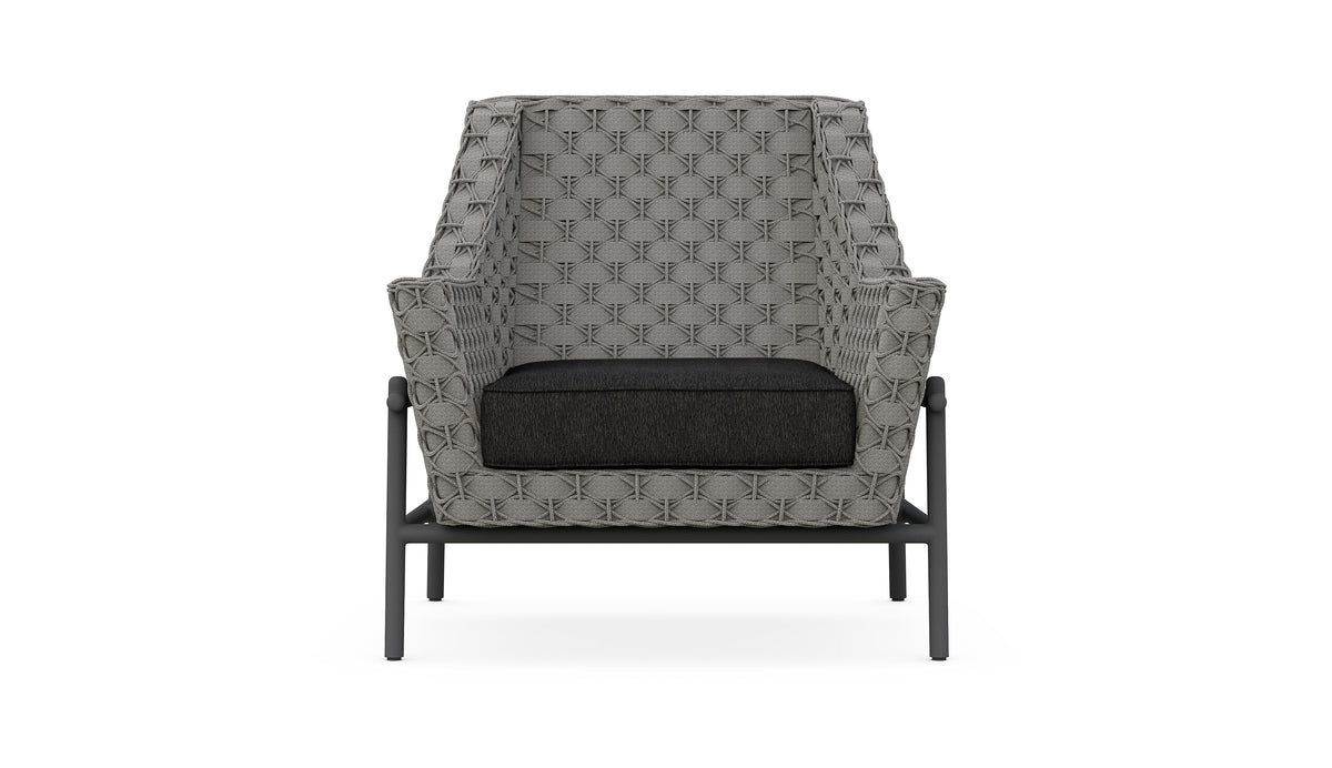 Azzurro Living Avalon Club Chair In Matte Charcoal Aluminum With Lava Gray All-Weather Rope And Midnight Cushion