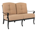 Woodard Avondale Love Seat, Aged Teak, With Cushion, Beach Bum Creamsicle (Grade A), Garden Chairs, Loveseat, Cushion, Avondale, Aluminum, Rectangular, 5+ Legs, Outdoor