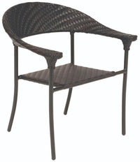 Woodard Barlow Stackable Dining Arm Chair - With Cushions, With Cushion, Grade A Fabric, Beach Bum Creamsicle (Grade A), Garden Chairs, Dining Chairs, Cushion, Barlow, Wood, Curved, 4 Legs, Outdoor
