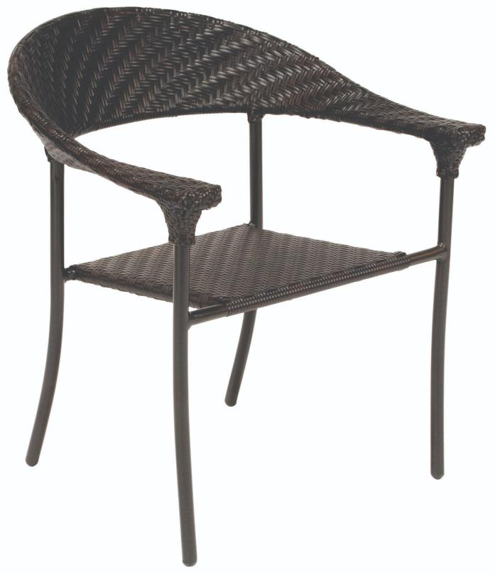 Woodard Barlow Stackable Dining Arm Chair - With Cushions, With Cushion, Grade A Fabric, Beach Bum Creamsicle (Grade A), Garden Chairs, Dining Chairs, Cushion, Barlow, Wood, Curved, 4 Legs, Outdoor