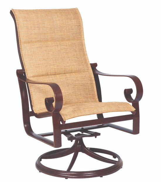 Woodard Belden Padded Sling High Back Swivel Rocker