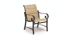 Woodard Belden Padded Sling Dining Arm Chair, Aged Teak, Augustine Alloy (Grade A), Grade A Fabric, Garden Chairs, Dining Chairs, Sling, Belden, Aluminum, Wood, Square, 4 Legs, Outdoor