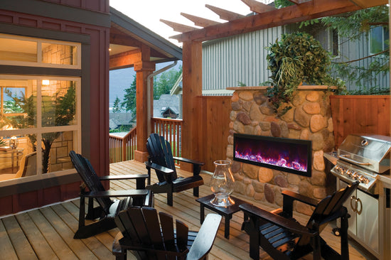 Amantii Panorama Slim Full View Smart Electric  - 60" Indoor /Outdoor WiFi Enabled Fireplace, featuring a MultiFunction Remote, Multi Speed Flame Motor, Glass Media & a Black Trim