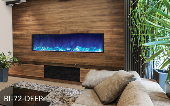Amantii Panorama Deep Full View Smart Electric  - 72" Indoor /Outdoor WiFi Enabled Fireplace, featuring a MultiFunction Remote, Multi Speed Flame Motor, Glass Media & a Black Trim