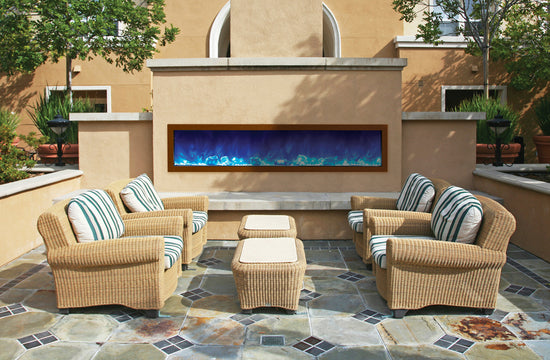Amantii Panorama Slim Full View Smart Electric  - 72" Indoor /Outdoor WiFi Enabled Fireplace, featuring a MultiFunction Remote, Multi Speed Flame Motor, Glass Media & a Black Trim